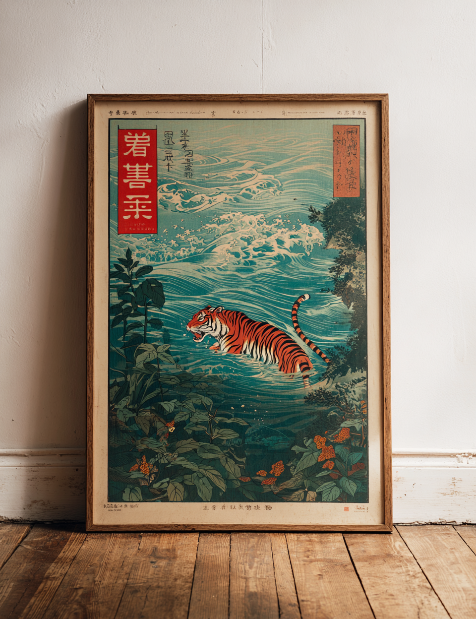 Tigre che salta sull'acqua