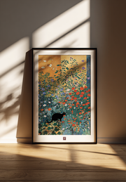 Poster Fiori rossi e gatto stile Klimt