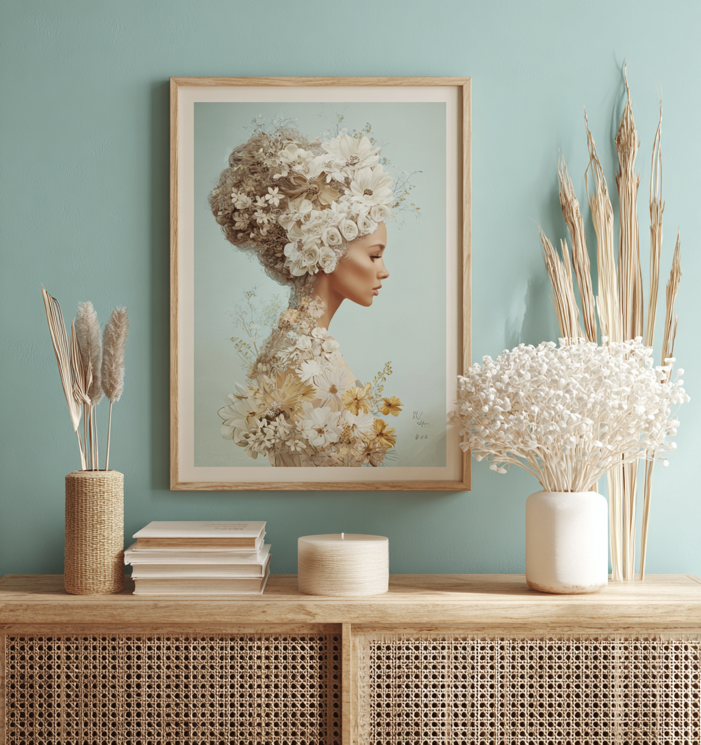 Poster Žena s bijelim buketom